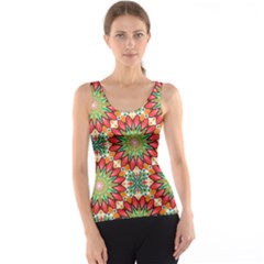 Red Green Floral Pattern Tank Top by designsbymallika