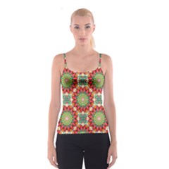 Red Green Floral Pattern Spaghetti Strap Top by designsbymallika