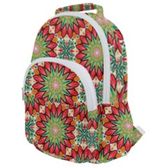 Red Green Floral Pattern Rounded Multi Pocket Backpack