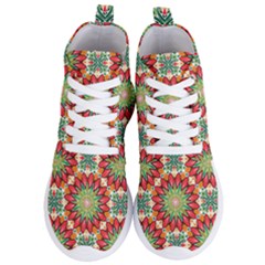 Red Green Floral Pattern Women s Lightweight High Top Sneakers by designsbymallika