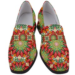 Red Green Floral Pattern Women s Chunky Heel Loafers by designsbymallika