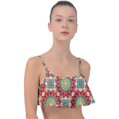 Red Green Floral Pattern Frill Bikini Top by designsbymallika