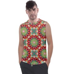 Red Green Floral Pattern Men s Regular Tank Top by designsbymallika