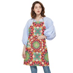 Red Green Floral Pattern Pocket Apron