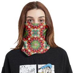 Red Green Floral Pattern Face Covering Bandana (two Sides)