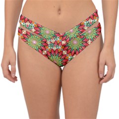 Red Green Floral Pattern Double Strap Halter Bikini Bottom