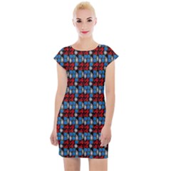 Red And Blue Cap Sleeve Bodycon Dress by Sparkle