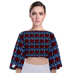 Red And Blue Tie Back Butterfly Sleeve Chiffon Top by Sparkle