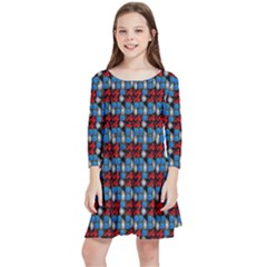 Red And Blue Kids  Quarter Sleeve Skater Dress