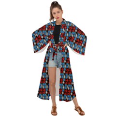 Red And Blue Maxi Kimono by Sparkle