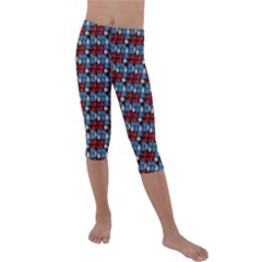 Red And Blue Kids  Lightweight Velour Capri Leggings  by Sparkle