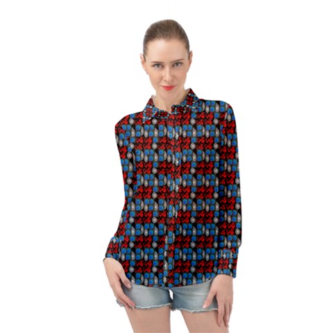 Red And Blue Long Sleeve Chiffon Shirt by Sparkle