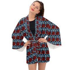 Red And Blue Long Sleeve Kimono by Sparkle