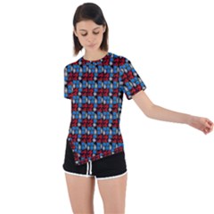 Red And Blue Asymmetrical Short Sleeve Sports Tee