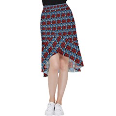 Red And Blue Frill Hi Low Chiffon Skirt