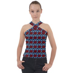 Red And Blue Cross Neck Velour Top by Sparkle