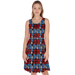 Red And Blue Knee Length Skater Dress With Pockets by Sparkle