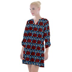 Red And Blue Open Neck Shift Dress