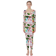 Painted Flowers Long Sleeve Catsuit by Sparkle