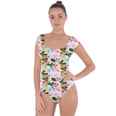 Painted Flowers Short Sleeve Leotard  by Sparkle