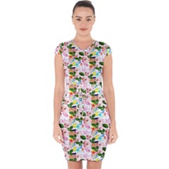 Painted Flowers Capsleeve Drawstring Dress  by Sparkle