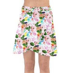 Painted Flowers Wrap Front Skirt