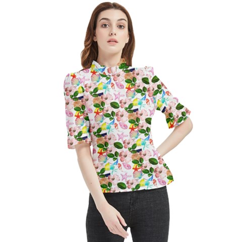 Painted Flowers Frill Neck Blouse by Sparkle