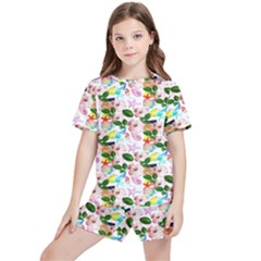 Painted Flowers Kids  Tee And Sports Shorts Set