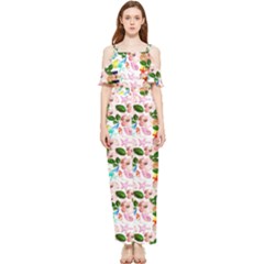 Painted Flowers Draped Sleeveless Chiffon Jumpsuit