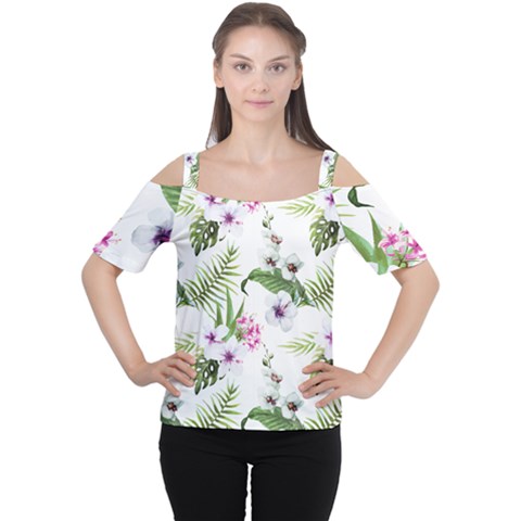 Summer Flowers Cutout Shoulder Tee by goljakoff