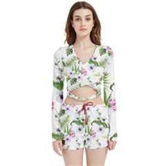 Summer Flowers Velvet Wrap Crop Top And Shorts Set by goljakoff