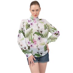 Summer Flowers High Neck Long Sleeve Chiffon Top by goljakoff