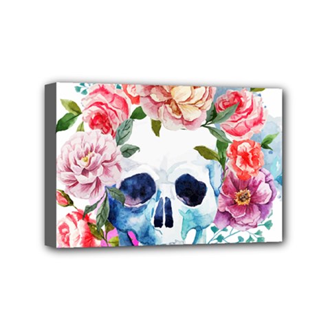 Skull And Flowers Mini Canvas 6  X 4  (stretched) by goljakoff