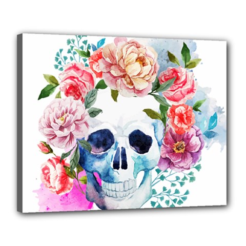 Skull And Flowers Canvas 20  X 16  (stretched) by goljakoff