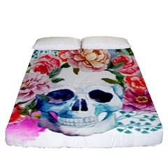 Skull And Flowers Fitted Sheet (california King Size) by goljakoff