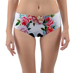 Skull And Flowers Reversible Mid-waist Bikini Bottoms by goljakoff