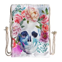 Skull And Flowers Drawstring Bag (large) by goljakoff