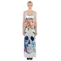 Skull And Flowers Thigh Split Maxi Dress by goljakoff