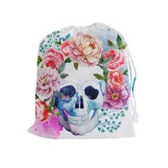 Skull And Flowers Drawstring Pouch (xl) by goljakoff