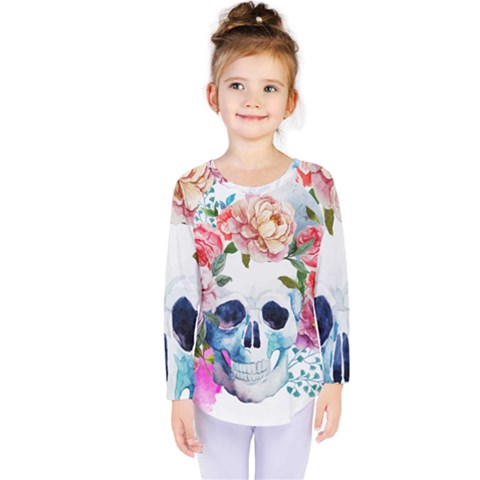 Skull And Flowers Kids  Long Sleeve Tee by goljakoff