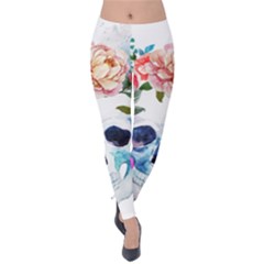 Skull And Flowers Velvet Leggings by goljakoff