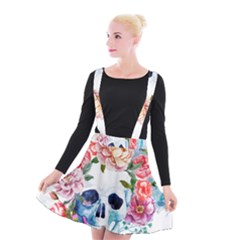 Skull And Flowers Suspender Skater Skirt by goljakoff