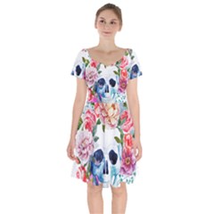 Skull And Flowers Short Sleeve Bardot Dress by goljakoff