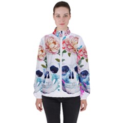 Skull And Flowers Women s High Neck Windbreaker by goljakoff