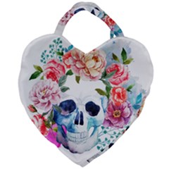 Skull And Flowers Giant Heart Shaped Tote by goljakoff