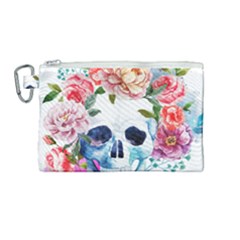 Skull And Flowers Canvas Cosmetic Bag (medium) by goljakoff