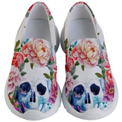 Skull And Flowers Kids Lightweight Slip Ons by goljakoff