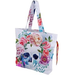 Skull And Flowers Drawstring Tote Bag by goljakoff