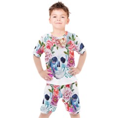 Skull And Flowers Kids  Tee And Shorts Set by goljakoff