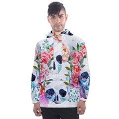 Skull And Flowers Men s Front Pocket Pullover Windbreaker by goljakoff